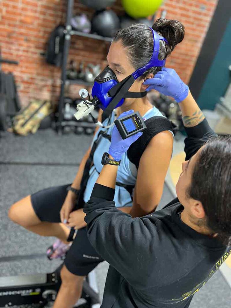 Dr Falconi performing a VO2 exercise test on a patient